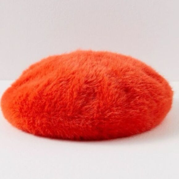 Free People ORANGE Camille Fuzzy Beret OS - Picture 3 of 9